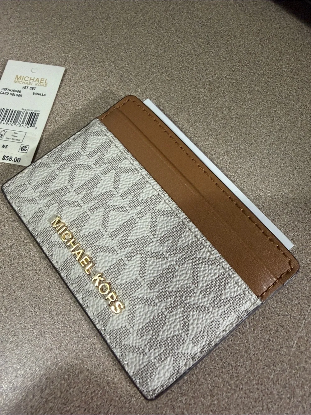 Michael Kors Vanilla and Brown Logo Card Holder
